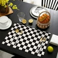 thumbnail image 3 of Black and White Checkered Pattern Summer Placemats Table Placemats Set Of 6-Linen Kitchen Washable Placemats Table Mats 11.8"x17.7" Non-Slip Heat Resistant, 3 of 5