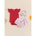 thumbnail image 4 of Raccmtaty Baby Girls 4th of July Sets Flying Sleeve Romper Stars Stripe/Firework Balloon Print Shorts Headband Sets, 4 of 8