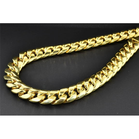 10K Yellow Gold Miami Cuban Semi Hollow 12.50mm Wide Chain 34" Necklace