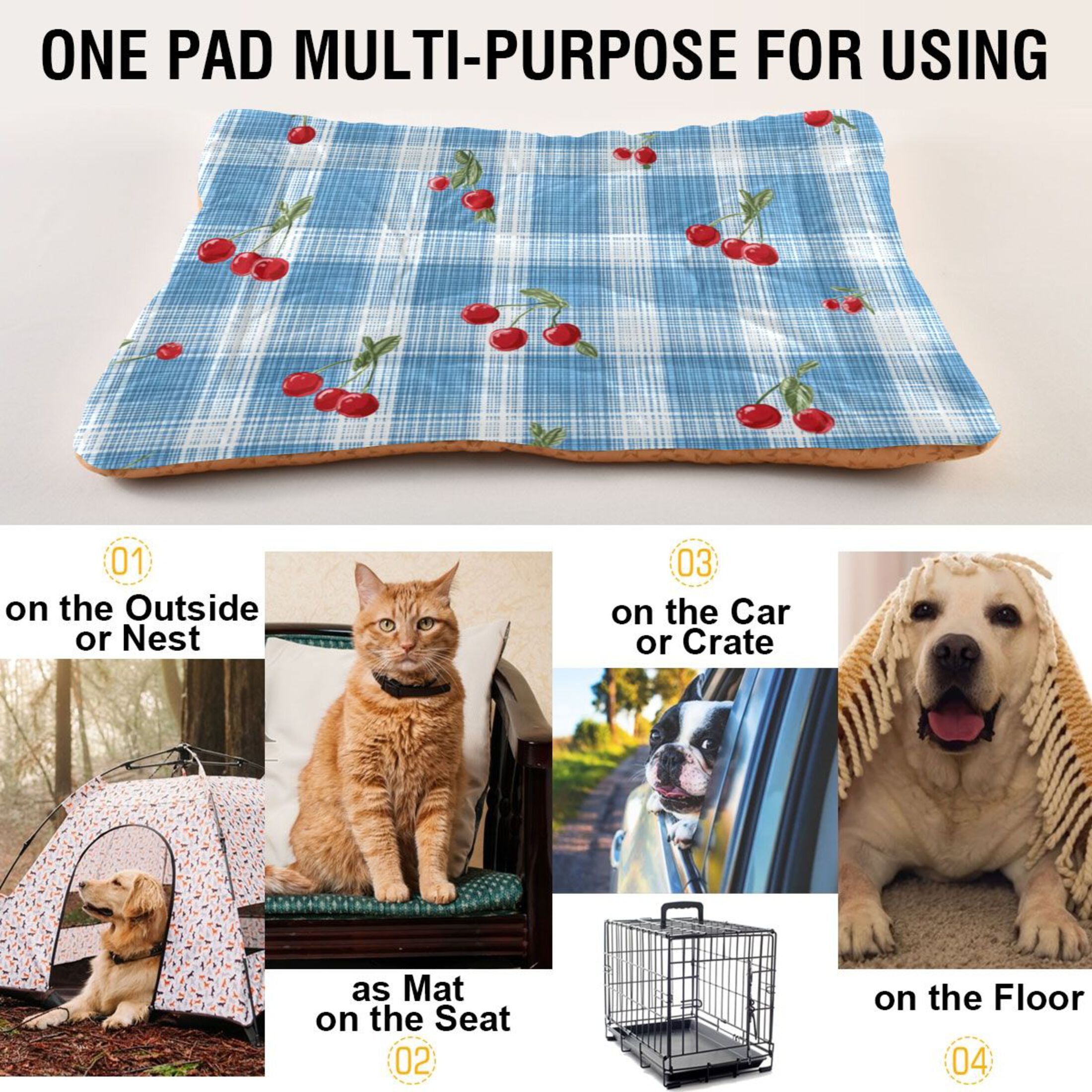 Cozy Mat Pet Bed Indoor Outdoor Warm Soft For Cat Dog Puppy(S/M) Small Red Cherries