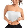 thumbnail image 4 of Spencer Women's Textured Tube Top Sleeveless Stretchy Going out Strapless Crop Top Basic Bandeau Tops for Women, Summer Outfits (White), 4 of 9