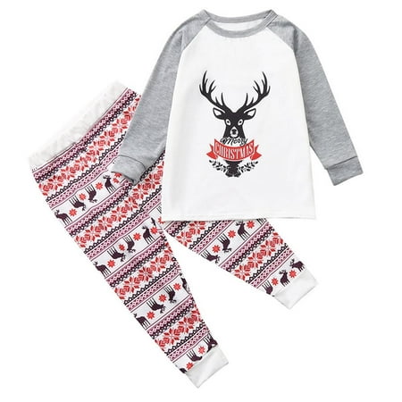 

Parent-child Pajamas Christmas Theme Sleepwear 2-Piece Long Sleeve T-shirt and Pants Elk Printing Homewear for Adults and Kids Autumn Winter New Year Family Loungewear