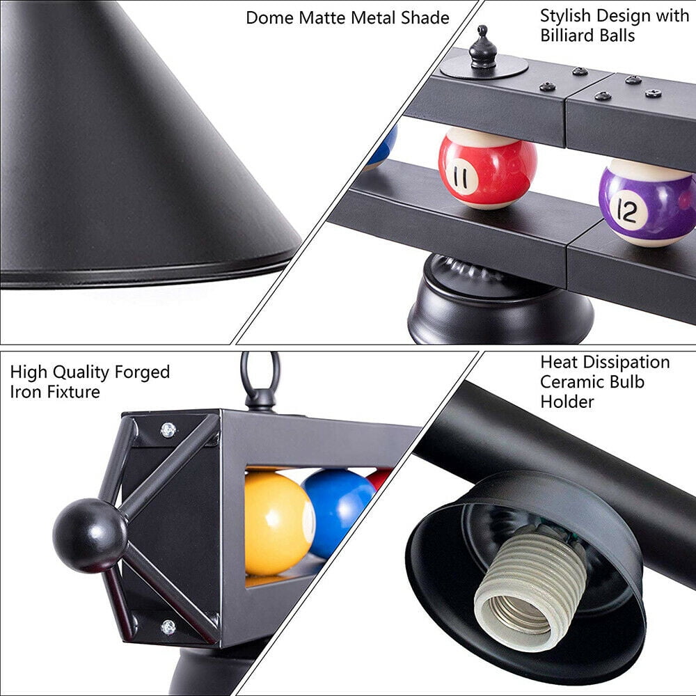 Wellmet Lampe de table de billard pour table de billard de 2,1 m 2,7 m et table de billard bleu 1.5m-3 Lights 2,4 m M/étal