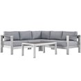 thumbnail image 2 of Modway Shore 4 Piece Outdoor Patio Aluminum Sectional Sofa Set in Silver Gray, 2 of 7