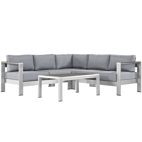 Modern Contemporary Urban Design Outdoor Patio Balcony Four PCS Sectional Sofa Set, Grey Gray, Aluminum