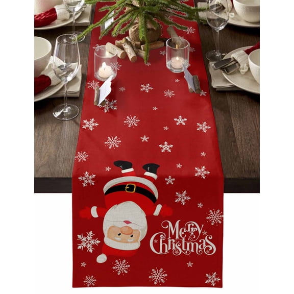 ERUNPONLY Red Christmas Santa Table Runner - 70 Inch Long Xmas Snowflake Winter Cotton and Linen Blended Dress Scarves Farmhouse Table Runner for Kitchen Dining, Coffee Table, 13" x 70"