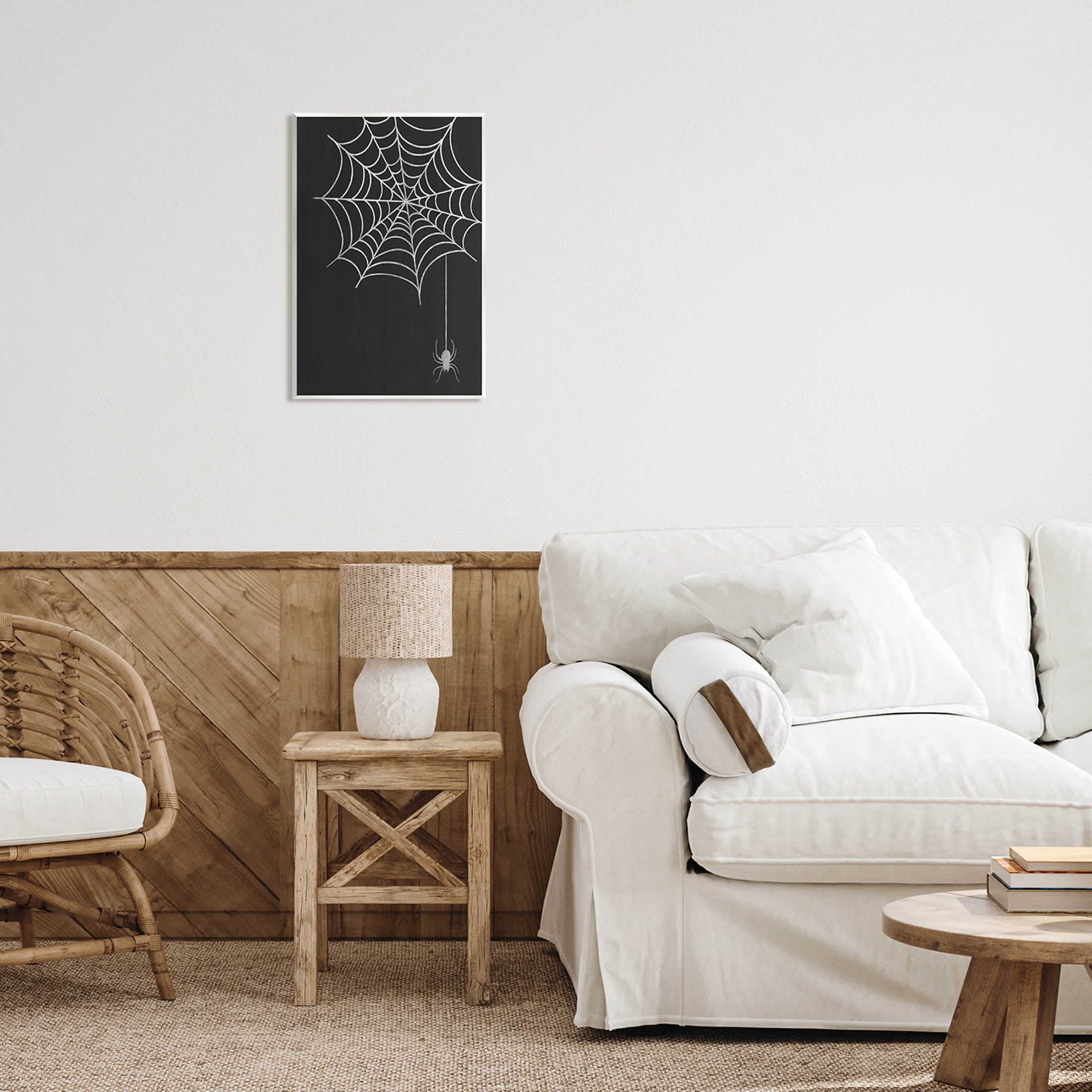 Casual Black Hanging Spider Web Holiday Graphic Art Unframed Art Print Wall Art