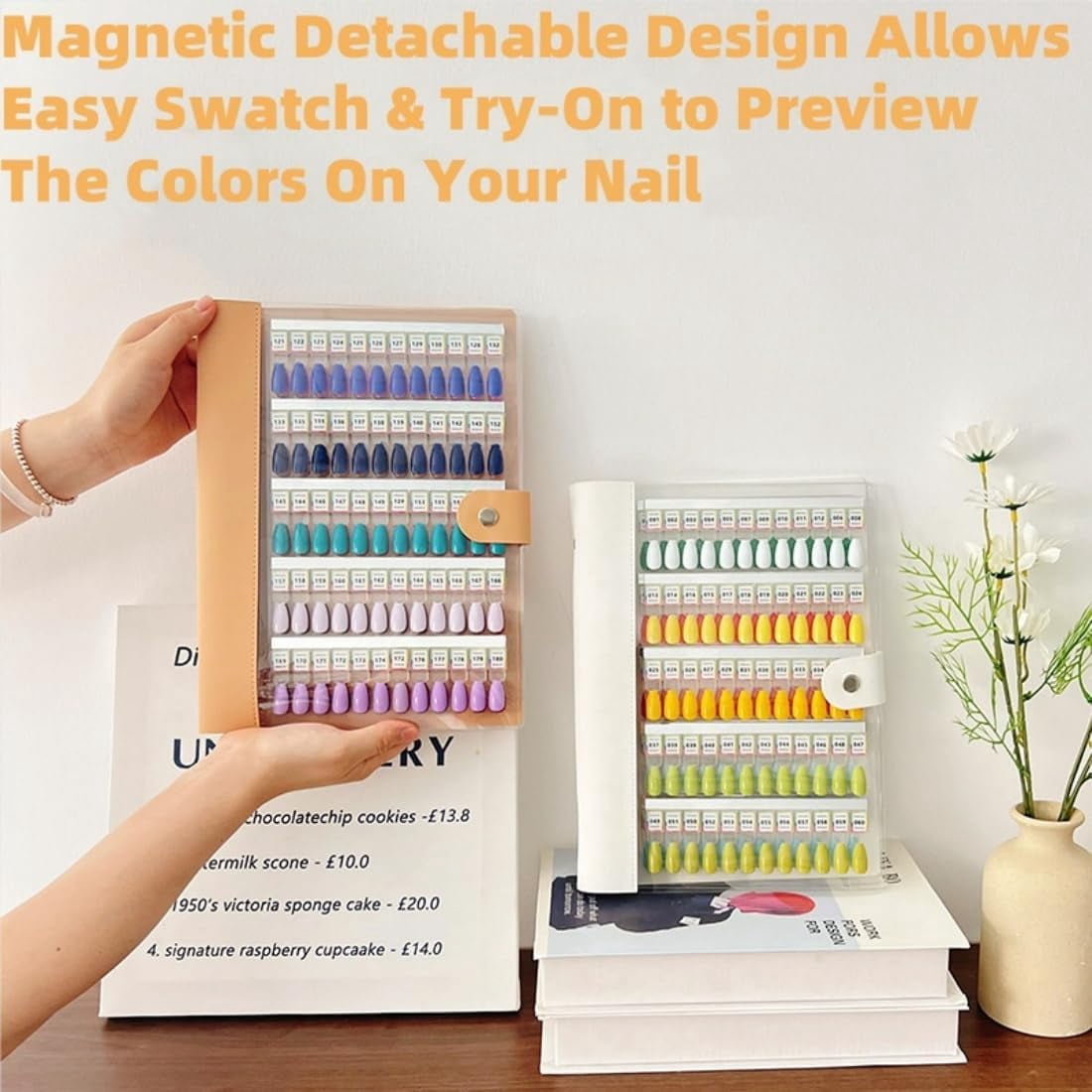 Magnetic Nail Swatches Book, 120/180/240 Nail Color Display Book, Magnet Blank Nail Organizer Storage, with Transparent Nails, Nail Art Salon Design Display Booklet for Manicurist (white,240Pc)