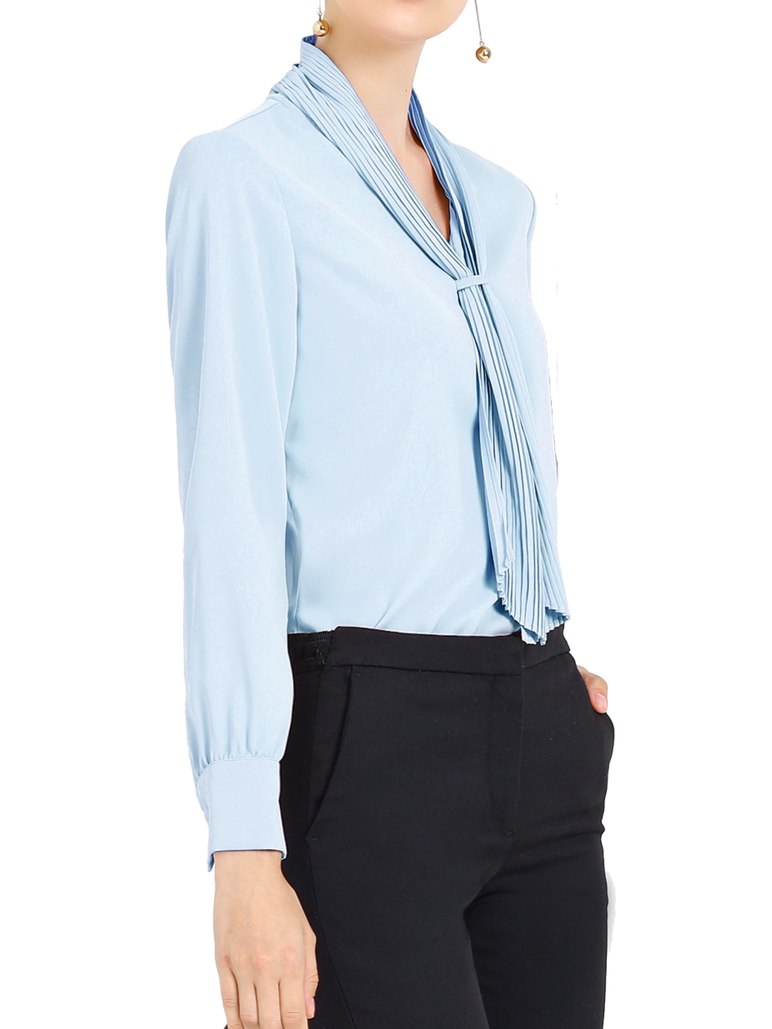 DARING DIVA Work Office Blouse Pleated Top Shirt M Light Blue