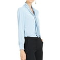 thumbnail image 5 of MODA NOVA Junior's Solid Long Sleeve Pleated Tie Neck Shirt Light Blue XL, 5 of 6