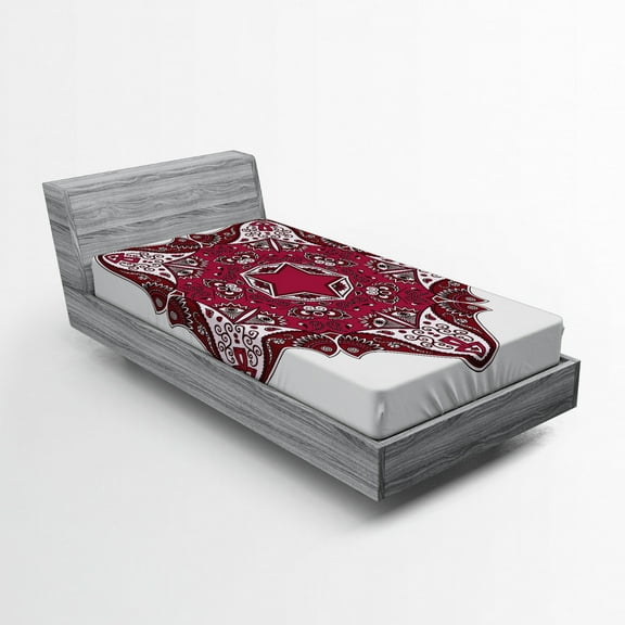 Mandala Fitted Sheet, Maroon Universe and Microcosm with Effects Mystic Locus Print, Soft Decorative Fabric Bedding, Twin Size, Red, by Ambesonne