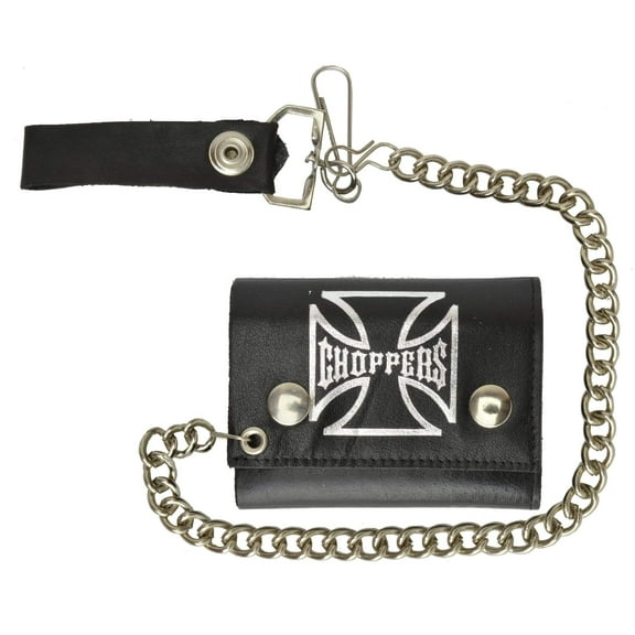 Biker Genuine Leather chain Trifold Wallet Chopper Cross 946-42 (C)