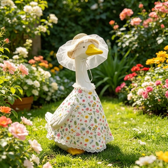 Tuvgenk Porch Goose Outfits 23" Summer Clothes for Porch Goose Set 2 Pack Nylon,Spandex Floral Dress Yard Decor for Garden with Hat