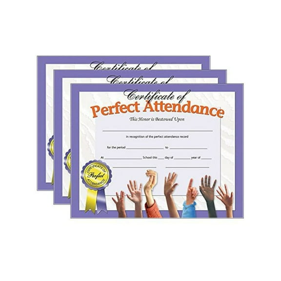 Hayes Publishing Certificate of Perfect Attendance, 30 Per Pack, 3 Packs