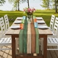 thumbnail image 4 of Farmhouse Dark Sage Green Brown 70 Inch Table Runner, Vintage Wooden Striped Farmhouse Dresser Scarf Cotton & Linen Tablerunner for Dining/Kitchen Island/Holiday Party Décor 13" x 70", 4 of 9