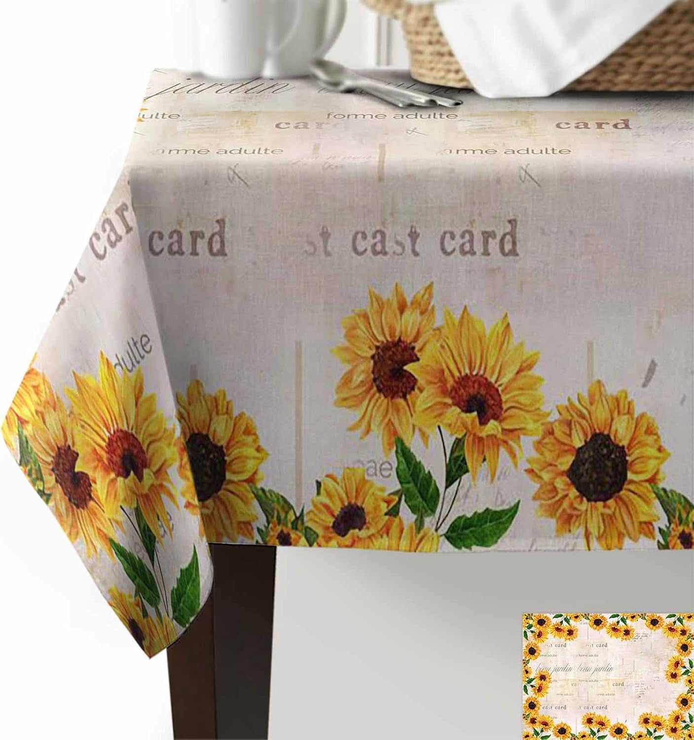 Rectangle Sunflower Tablecloth Waterproof & Stainproof Floral Tablecloths,Rustic Orange Flower Tablecloth Farmhouse Washable Polyester Table Cloth Wrinkle-Free Table Cover for Dining/Party/Wedding
