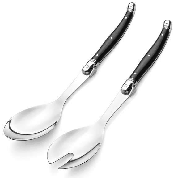 ABCISI Salad Servers Set, Stainless Steel Serving Spoon and Fork with Black ABS Handles, Mirror-Finish Salad Utensils for Kitchen, Party, Buffet, Picnic and BBQ,10 Inch, 2-Piece, black