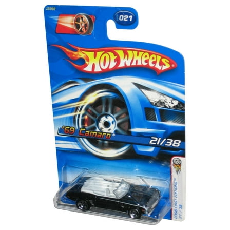 Hot Wheels 2006 First Editions 21/38 (2006) Black '69 Camaro Car #021 - (Faster Than Ever Red Racing Wheel Card)