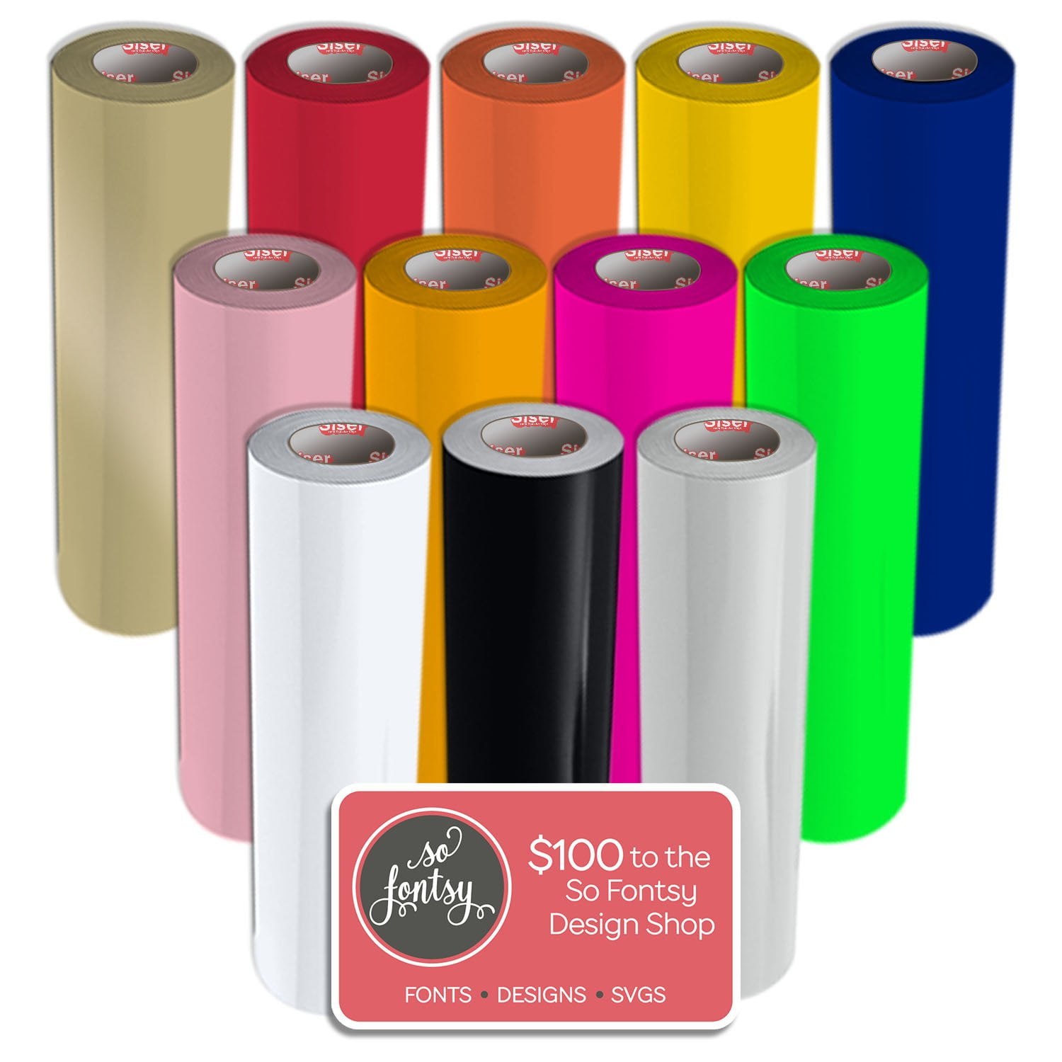 Siser EasyWeed Heat Transfer Vinyl 15 X 3 Rolls 12 Pack Top Colors 