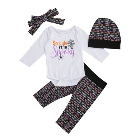 

Xingqing Baby Girls Boys Funny Pumpkin/Spider Long Sleeve Jumpsuit and Print Long Pants with Headband Hat 3pcs Outfits Set