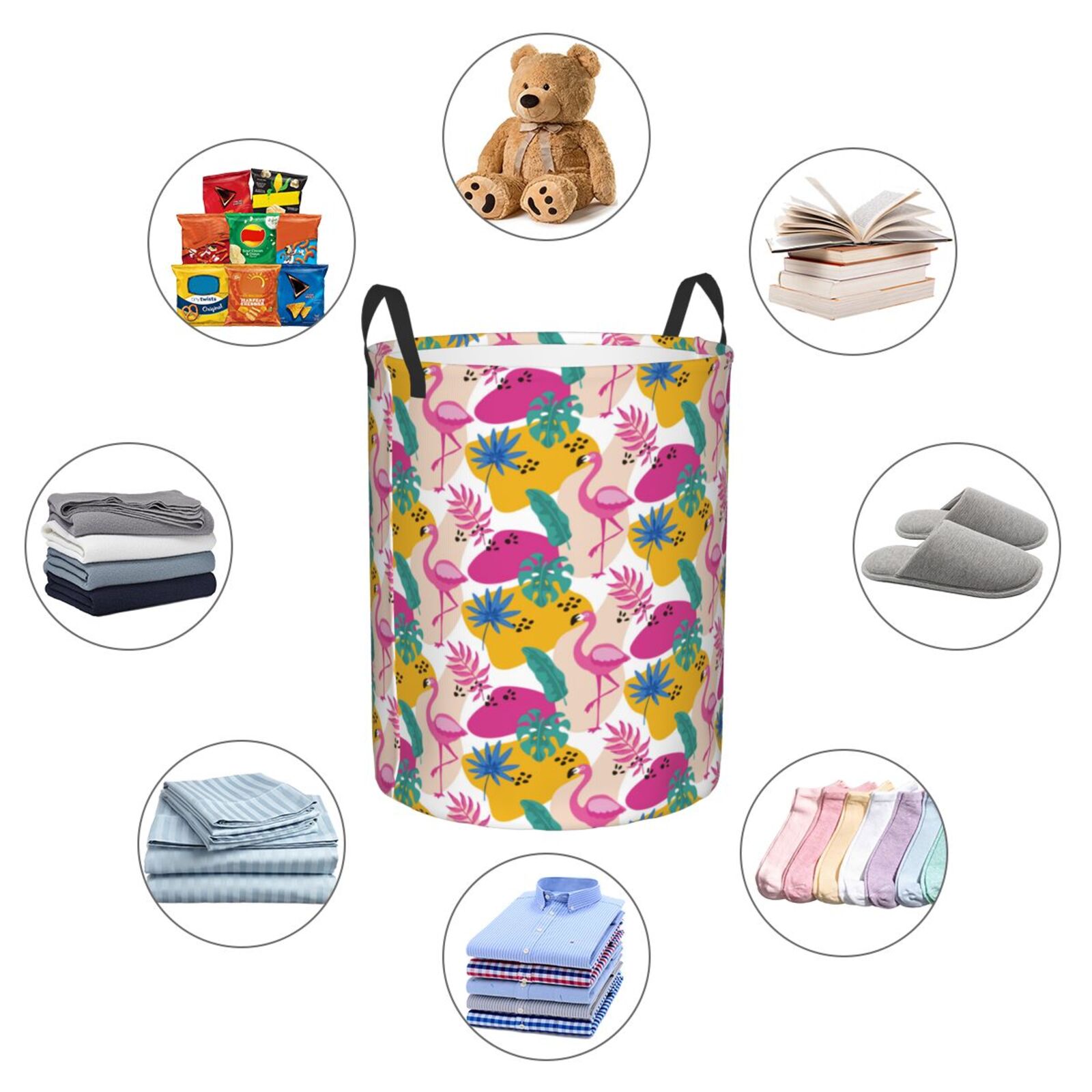 Large Laundry Basket with Handles - Colorful flamingo Kids Baby Dirty Clothes Laundry Hamper for Bedroom Aesthetic