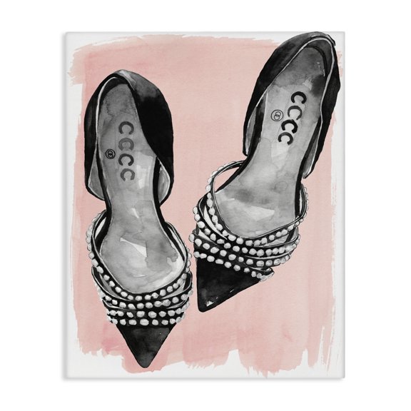 Stupell Industries Art Deco Fashion Forward Black Heels Glam Shoes over Pink Canvas Art, 16 x 20, by Jennifer Paxton Parker