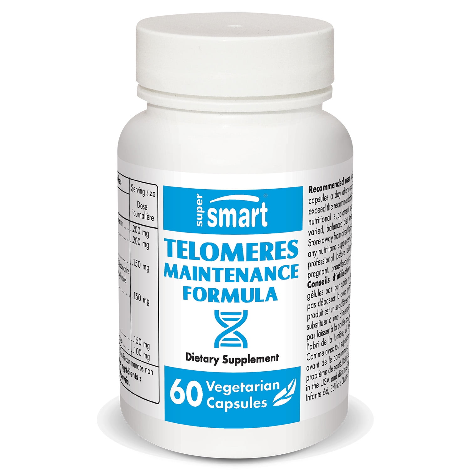 Supersmart - صيغة صيانة Telomeres - تركيبة مكملات مبتكرة لمكافحة الشيخوخة - مع استخراج الشاي الأخضر (95٪ من البوليفينول) و Tocomax | غير GMO وخالي من الغلوتين - 60 كبسولة نباتية