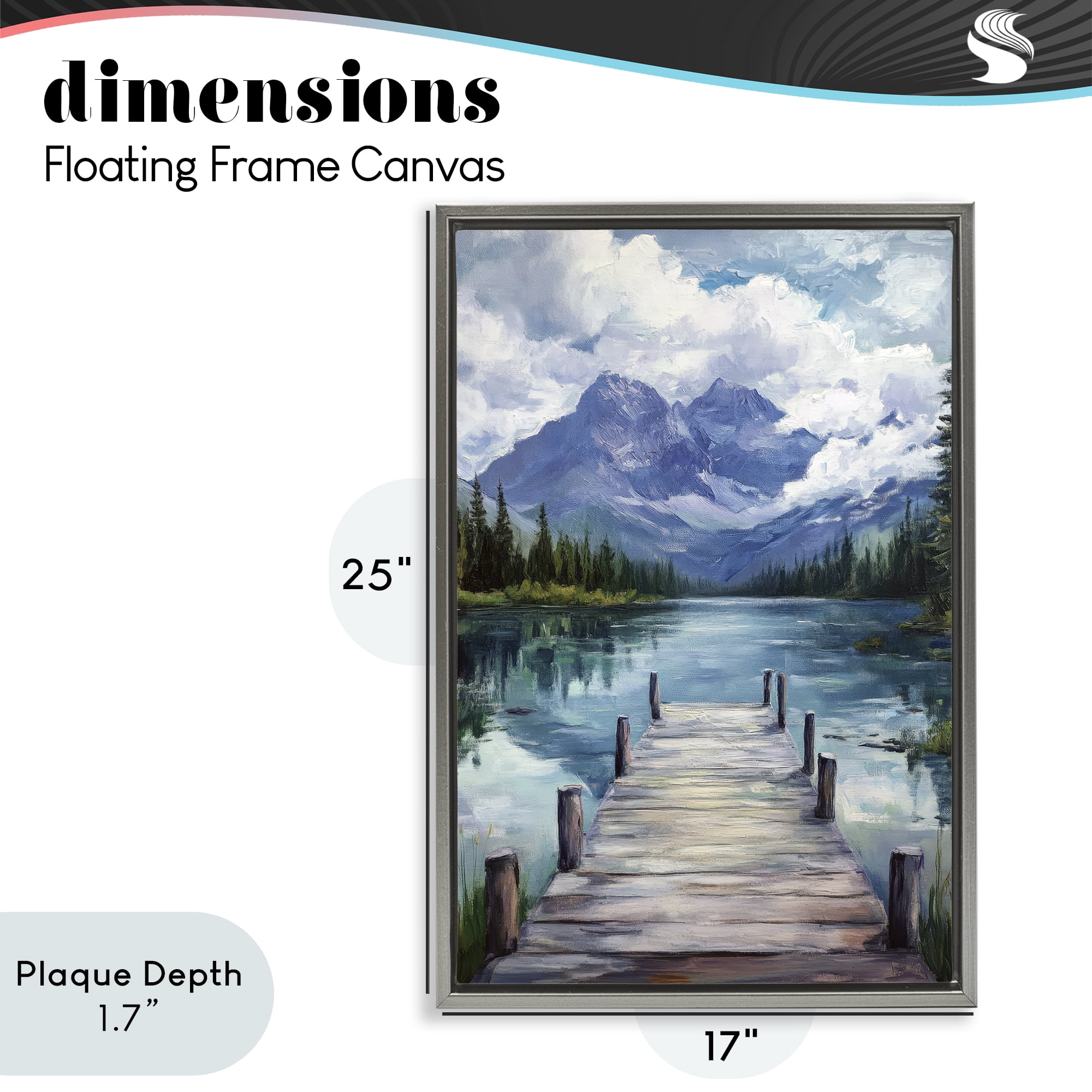Stupell Industries Weathered Dock on Mountain Lake Gray Framed Floater Canvas Wall Art, design by Petal Prints Design