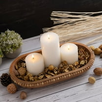 BIDK Home Beaded Oval Acacia Wood Bowl - 14.75" - Brown