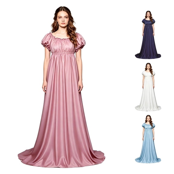 Xijirk Women Regency Empire Waist Maxi Dress Puff Short Sleeve Off The Shoulder Gown for Halloween Cosplay formal Evening Party,XS