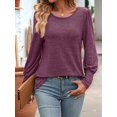 thumbnail image 3 of Women'S Puff Short Long Sleeve Tops Crewneck Loose Casual Blouse Shirts with Button Details  Red L, 3 of 7