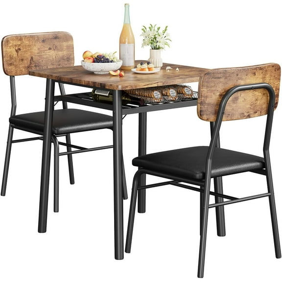 Zzistar 3-Piece Dining Table Set for 2 with Storage Rack, Wood Kitchen Table with Upholstered Chairs Set of 2, Small Square Table Set with Metal Legs Support, for Dining Room