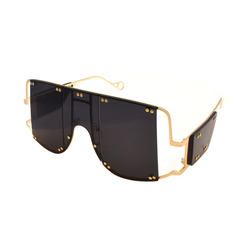 OVERSIZE CLASSIC VINTAGE RETRO Style PARTY SUNGLASSES SHADES Black & Gold Frame 