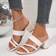 thumbnail image 2 of Rokment Ladies Metallic Chunky Block High Heels Slip on Open Back Dressy Sandals Business Office Leather Squaret Toe Slides Dress Pumps for Woman, 2 of 6