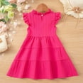 thumbnail image 4 of Little Girls Summer Plaid Dress Ruffle Sleeve Bow Tiered Dress Crew Neck Casual Cute Toddler Clothes Hot Pink, 6 Years, 4 of 7