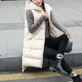 thumbnail image 6 of Htigea Long Puffer Vest for Women Quilted Hooded Sleeveless Jacket Fall Coats Casual Travel Outerwear with Pocket White L, 6 of 7