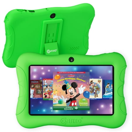 Contixo 7 inch Kids Tablet, Tablet for Kids with 50 Free Disney E-Books,Parental Controls, Dual Cameras, WiFi, Bluetooth, Shockproof Case, Gift for Kids, Green