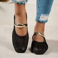 thumbnail image 2 of Rokment Metallic Gold Buckles Fishnet Ballet Flat Dress Shoes for Women Ladies Fashion Casual Mesh Square Toe Low Heels Business Office Work Slip on Loafers Summer Fall Black Size 7, 2 of 6