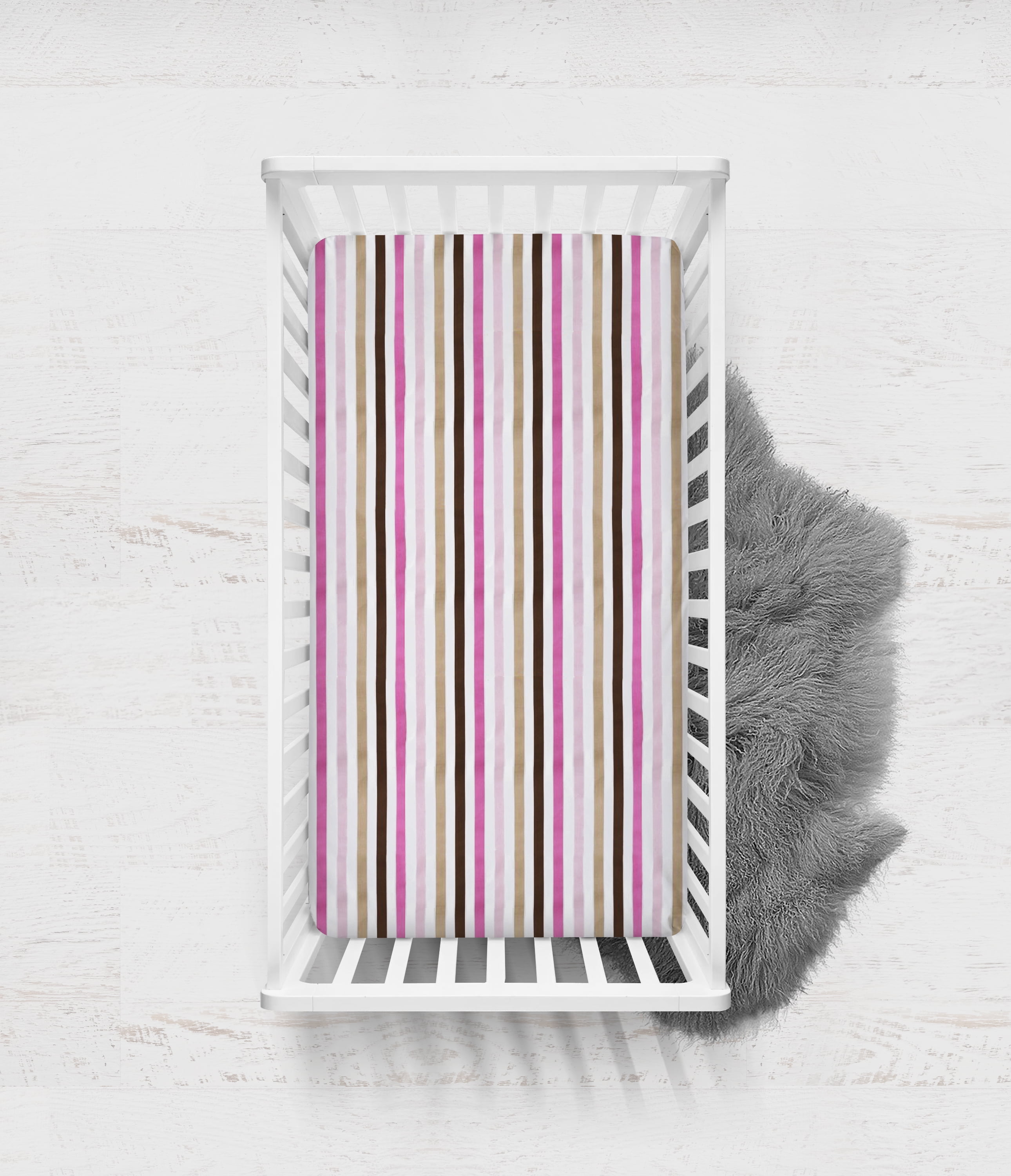 Bacati - Mod Stripes Crib/Toddler Bed Fitted Sheets 100% Cotton Percale, Pink/Choc, 2-Pack