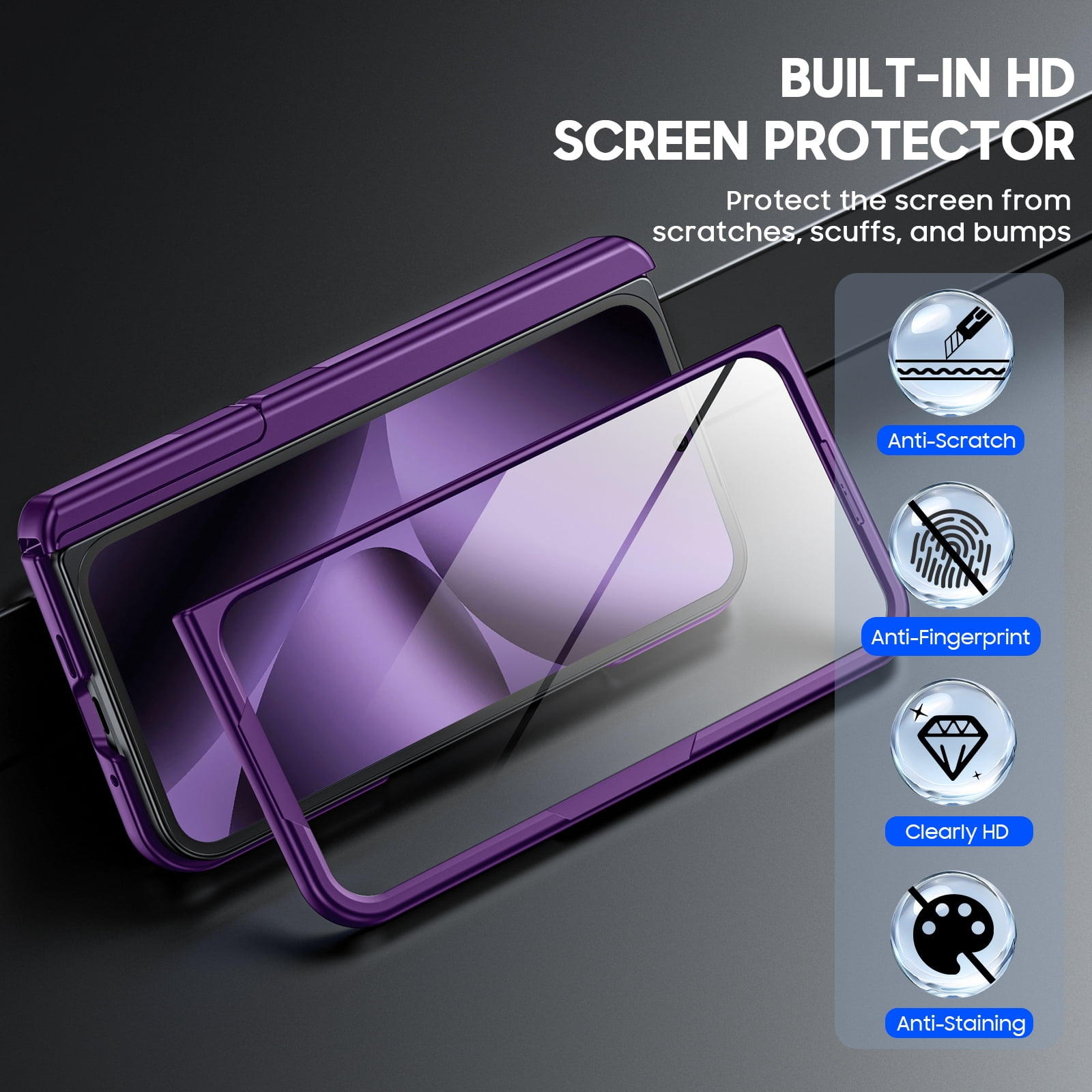 Vizvera for Google Pixel 10 Pro Fold Case with Card Holder [RFID Blocking] Camera Cover,Hinge Protection,Built-in Hidden Kickstand,Screen Protector,Slim Shockproof Phone Case-Purple