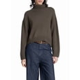 thumbnail image 3 of Women High Neck Sweater Chunky Long Sleeve Knitted High Low Hem Trendy Fall Winter Jumper Blouse Coffee S, 3 of 8