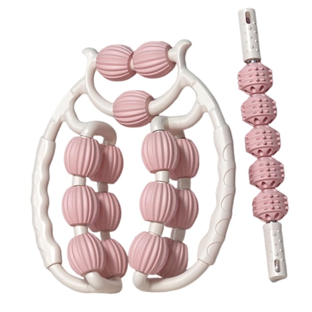 Rodillo masajeador de piernas, rodillo de espuma, masajeador relajante muscular, ejercicio de 360 degree, manual rosa blanco