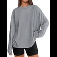 thumbnail image 3 of Camisetas de Larga Extragrandes para Mujer 2025, Camisetas Básicas de Cuello Redondo, Tops de Otoño, Ropa Informal de Entrenamiento Y2K Gris Plata M, 3 of 9
