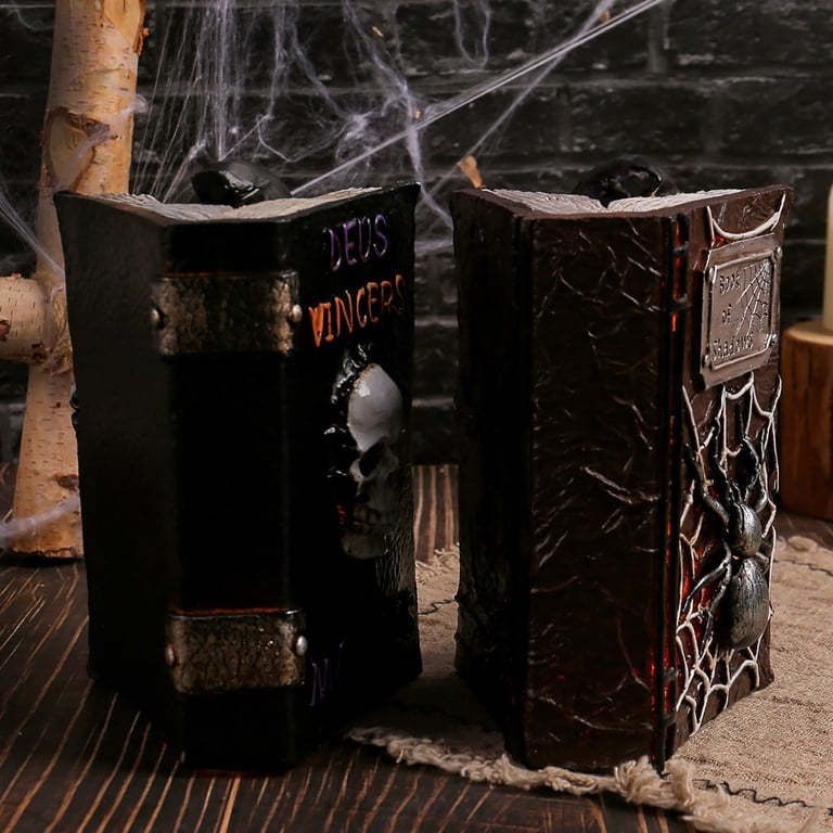 AUHomi Resin Ghost Book Decor Statue, Halloween Skull Book Prop 