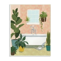 The Stupell Home Decor Peach Walls Bathroom Oasis Scene with Fiddle Leaf Plants Wall Plaque Art