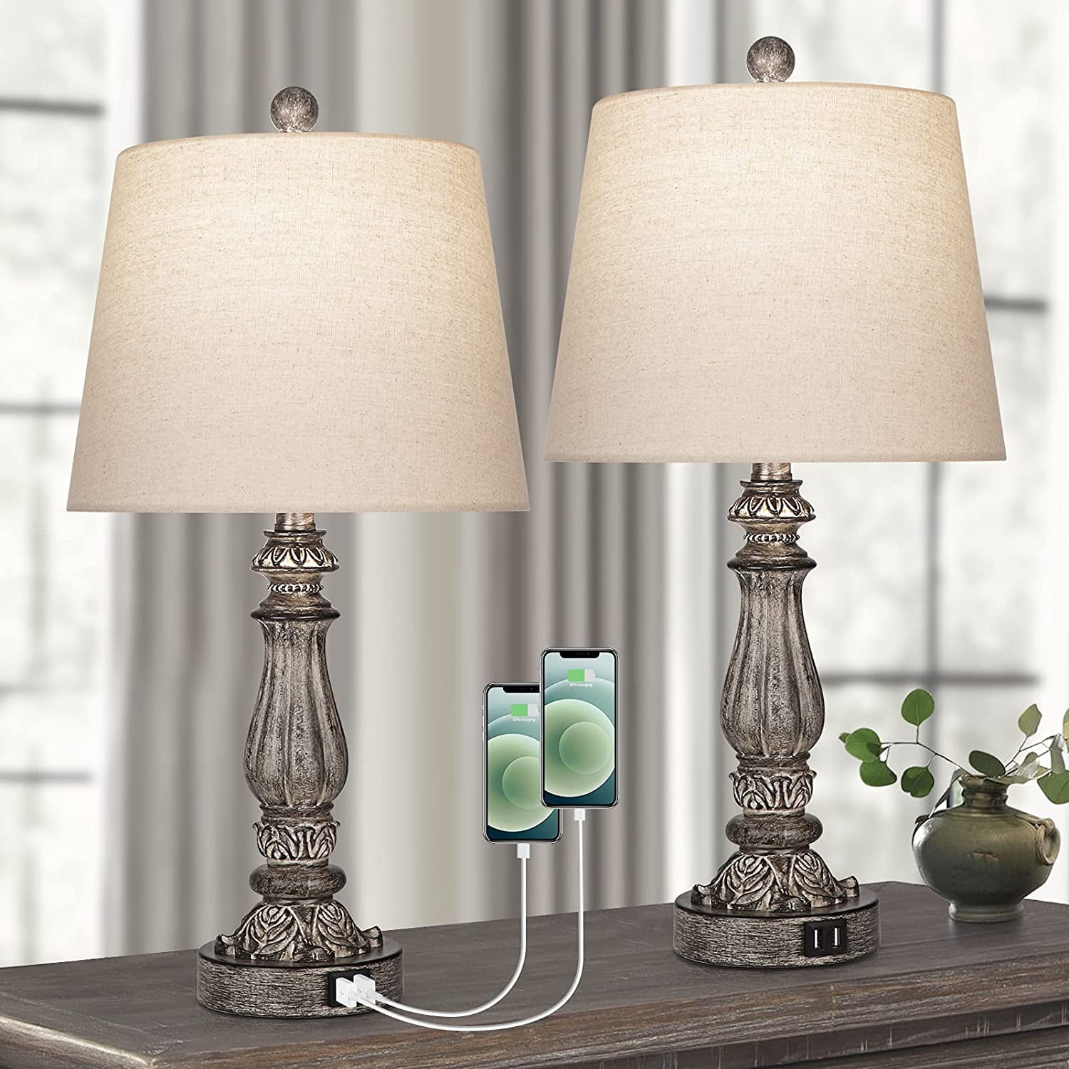 Bedside Lamps for Bedrooms Set of 2, Dimmable Touch Control Table Lamp