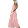 thumbnail image 4 of Antinious Women Solid Round Neck Waist Sleeveless Side Pocket Flowy Summer Long Dress, 4 of 5