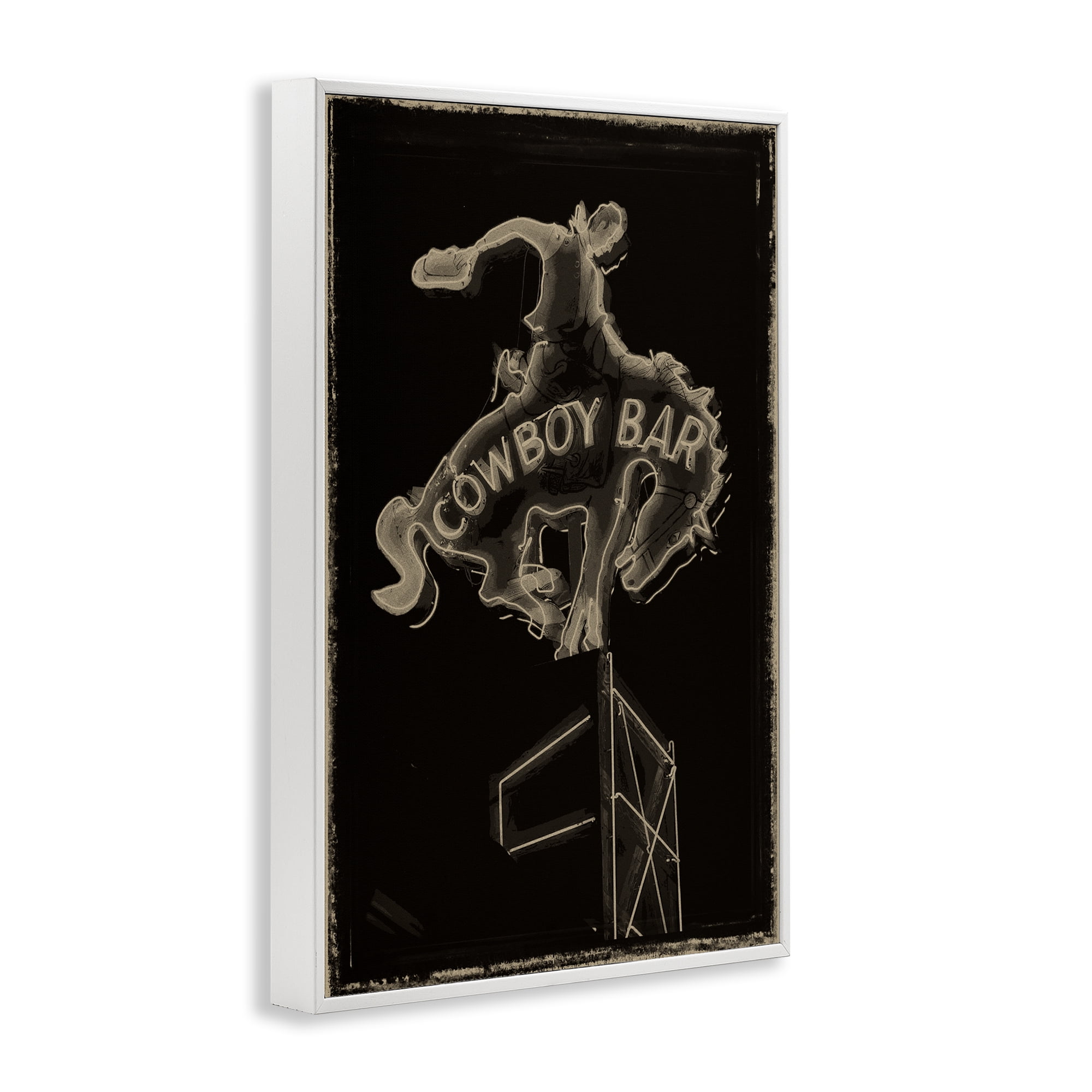 Stupell Industries Cowboy Bar on Black White Framed Giclee Art, design by Grotto Studios