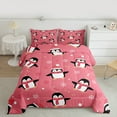 thumbnail image 2 of Manfei Kawaii Penguin Queen Comforter Set,Wild Ocean Animal Bedding Sets,Pink White Black Bedding Comforter Set For Teens,Super Cozy Room Decor Reversible,3-Piece, 2 of 8