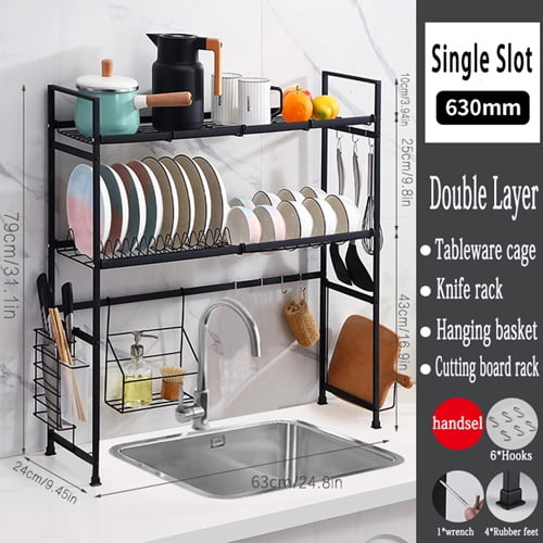 Details about    Over Sink Dish Drying Rack 2-Tier Stainless Steel Cutlery Drainer Kitchen Shelf 